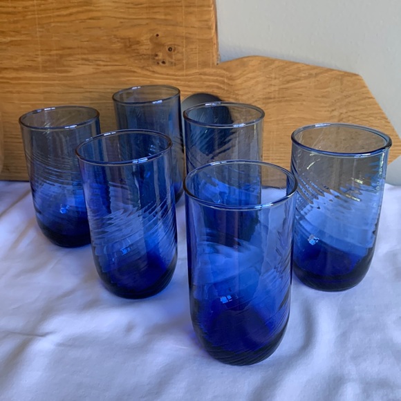 Other - Vintage Blue Highball Bar Glasses (set of 6)